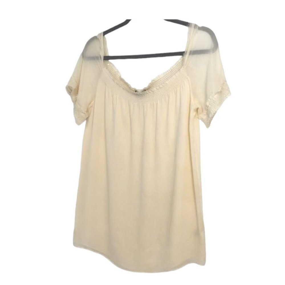 Theory  100% Silk Ivory ruffled raw hem layered Georgette blouse SP